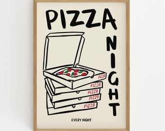 Pizza Night Kitchen Print: Fun Italian Food Art (Digital Download)