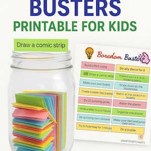 Boredom Busters Printable | Kids Activity Prompts | Rainy Day Jar Ideas | Instant Download