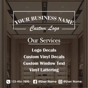 Custom Window Decal with Business Name, Logo & Services – Personalized Vinyl Lettering for Storefronts, Doors and Glass Signs