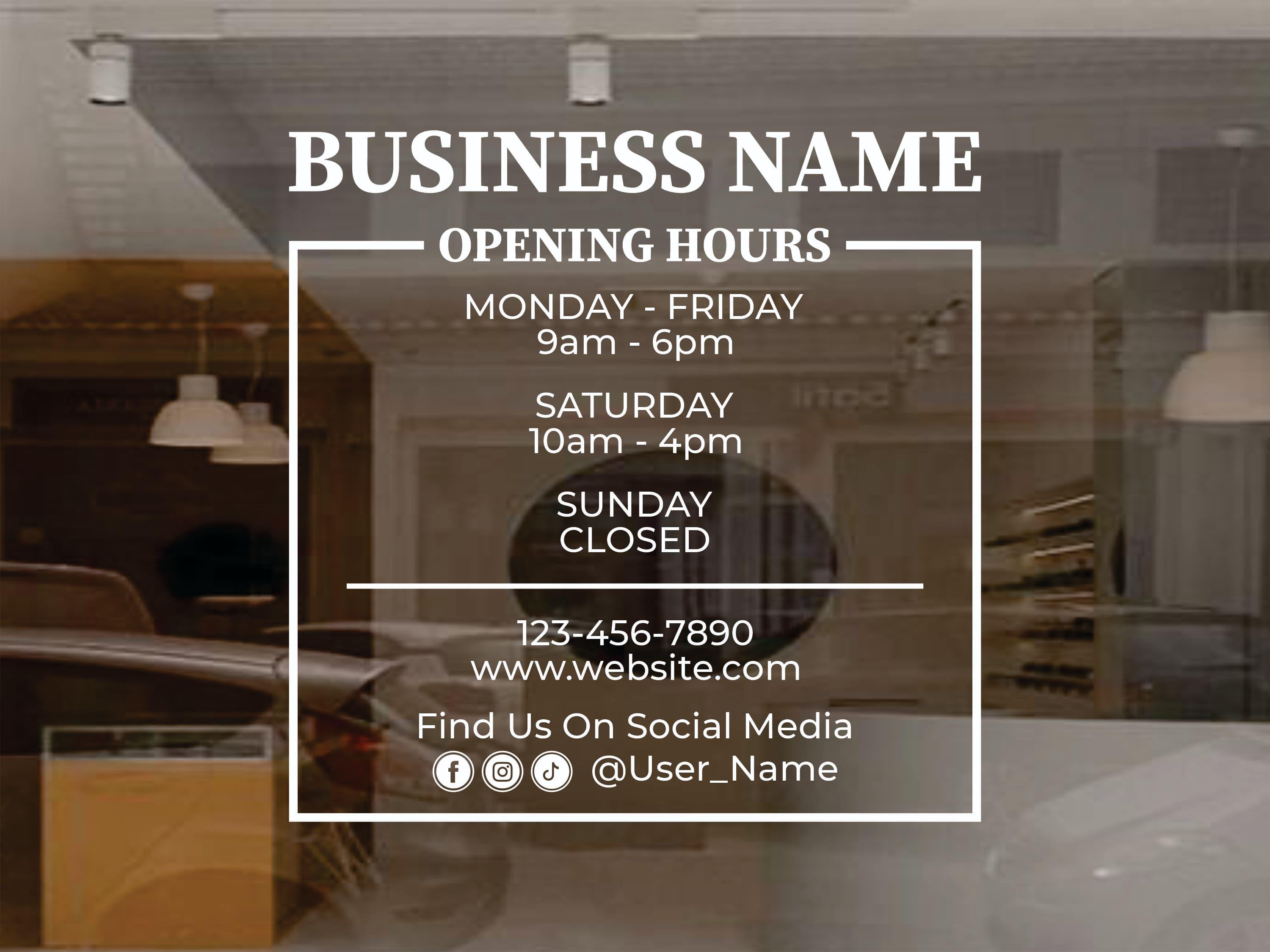 Custom Store Hours Decal | Window Decal | Business Logo Vinyl Sticker ...