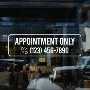 By Appointment Only Vinyl Decal: Salon, Office, Storefront Window Sign