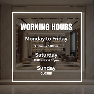 Custom Store Hours Vinyl Decal: Business Window Sign