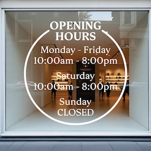 Personalized Store Hours Decal: Custom Vinyl Business Window Sign