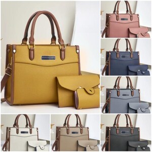 Elegante conjunto de 3 piezas de bolso de mano para mujer: bolso de hombro de piel sintética, cartera de mano y billetera / 6 colores / Monedero estilo Charles & Keith