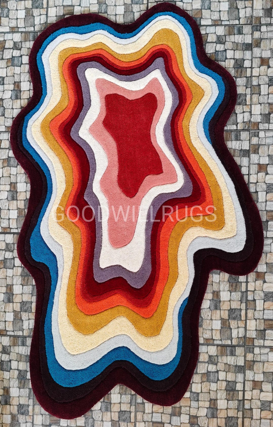 4×6ft Handmade Tufted Abstract Wave Rug | Colorful Irregular Shape Area ...