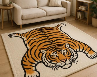 Hand-Tufted Wool Tiger Rug: Bold Animal Print Jungle Decor