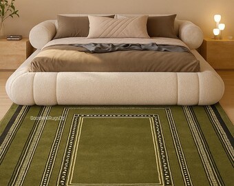 5×8ft/6×9ft/7×10ft Handmade Olive Green Wool Rug: Geometric Art Deco Style for Living Room & Bedroom 8×10ft/9×12ft traditional rug