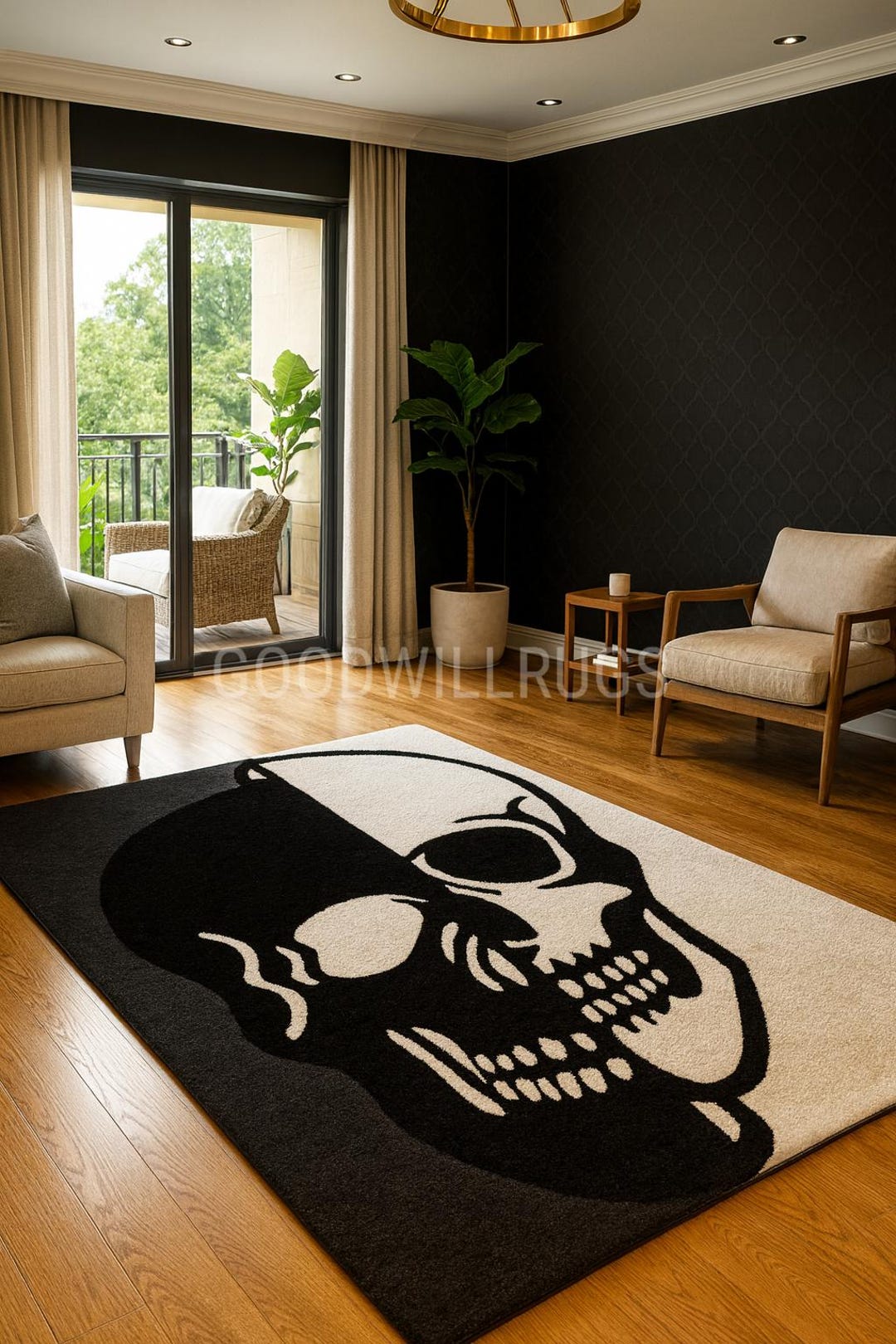 Hok Rug Skeleton Pattern 6×9ft/8×10ft Black and White Skull Tufted Rug | Halloween Decor ...