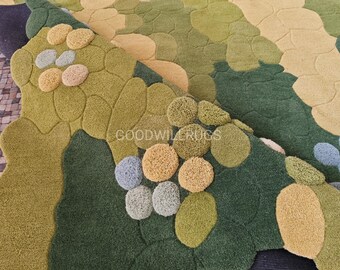 8×10ft Handmade Moss Tufted Rug - 3D Textured Forest Carpet | Organic Green Moss Area Rug | Nature Inspired Rug for Living Room Bedroom.