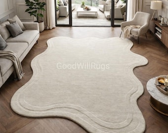 8×10ft Handmade Tufted Rug - Soft Wool Area Rug for Living Room, Bedroom, Office, Neutral Color, Unique Home Decor, Modern Style 9×12ft.
