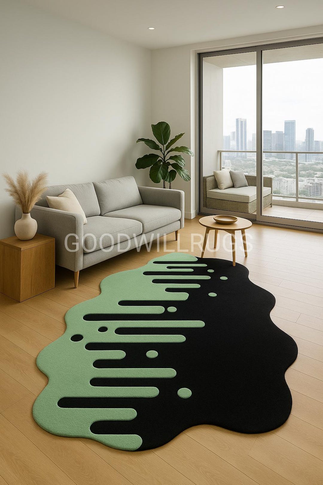 Toom Rug Drip 6×9ft Handmade Tufted Rug | Modern Abstract Drip Carpet | Black & Green ...