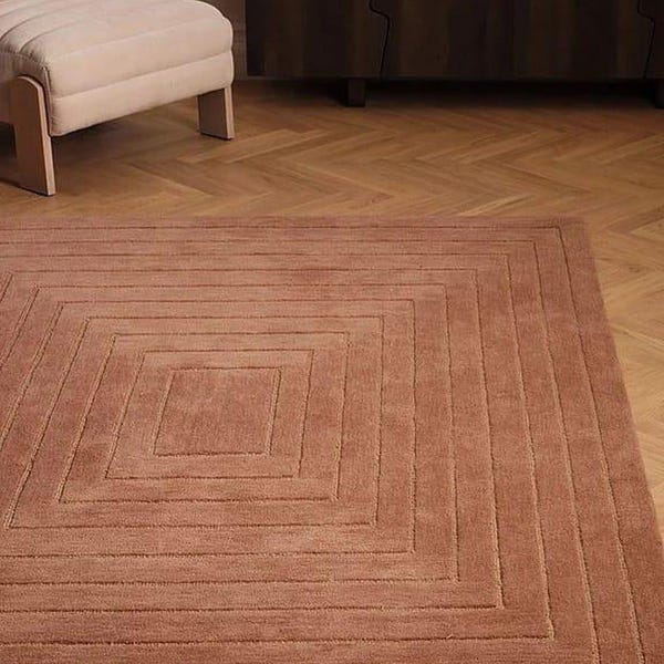 7x10ft Terracotta Handmade Tufted Area Rug, Modern Geometric Carved Carpet, Minimalist Boho Rust Large Bedroom Rug 8x10/9x12/10x14.