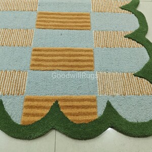 Matilda Goad Rug 8x10ft Matilda Goad Blue Tufted Wool Rug – Handmade Scalloped Area Rug ...