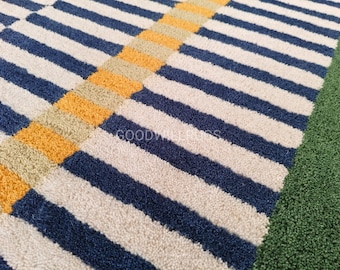 Hand Tufted Striped Wool Area Rug – Blue Yellow Modern Geometric Carpet  Luxury Handmade Wool Rug for Living Room Bedroom Nursery Home Decor