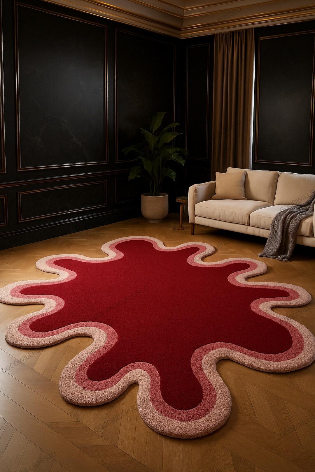 Irregular Tufted Rug Red & Pink Splash Carpet Bold Organic Shape Luxury ...