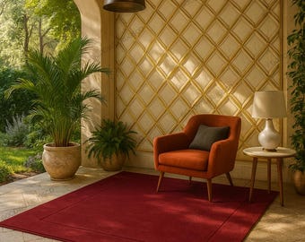 Luxury Tufted Area Rug Burgundy Red Modern Plush Carpet For Living Room & Bedroom