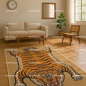 Alfombra de tigre hecha a mano, estilo tibetano, de lana, para sala de estar y dormitorio, con un diseño animal llamativo, decoración del hogar.