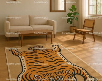 Hand-Tufted Wool Tiger Rug: Tibetan Style Animal Design