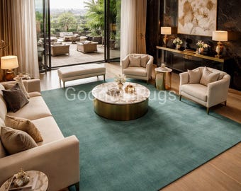 7×10ft Luxury Handmade Tufted Area Rug, Teal Green Modern Carpet, Premium Living Room Decor, Custom Hand Tufted Rug 8×11ft/9×12ft.