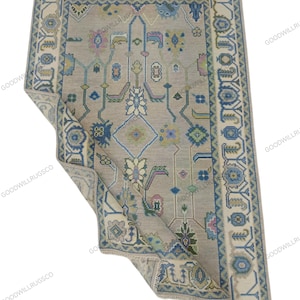 Hand Knotted Wool Oushak Rug: Vintage Turkish Oriental Carpet