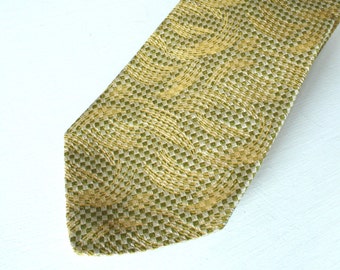 Vintage Gold and Sage Tie, 50 % Silk, Sichel of Portland Or, 1980's Wide Necktie