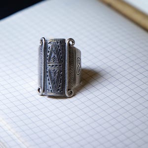 Personalized Cocktail, Tuareg & Berber Style Silver Ring as Moroccan Rectangular, Custom African Style Long Ancient Boho Ring