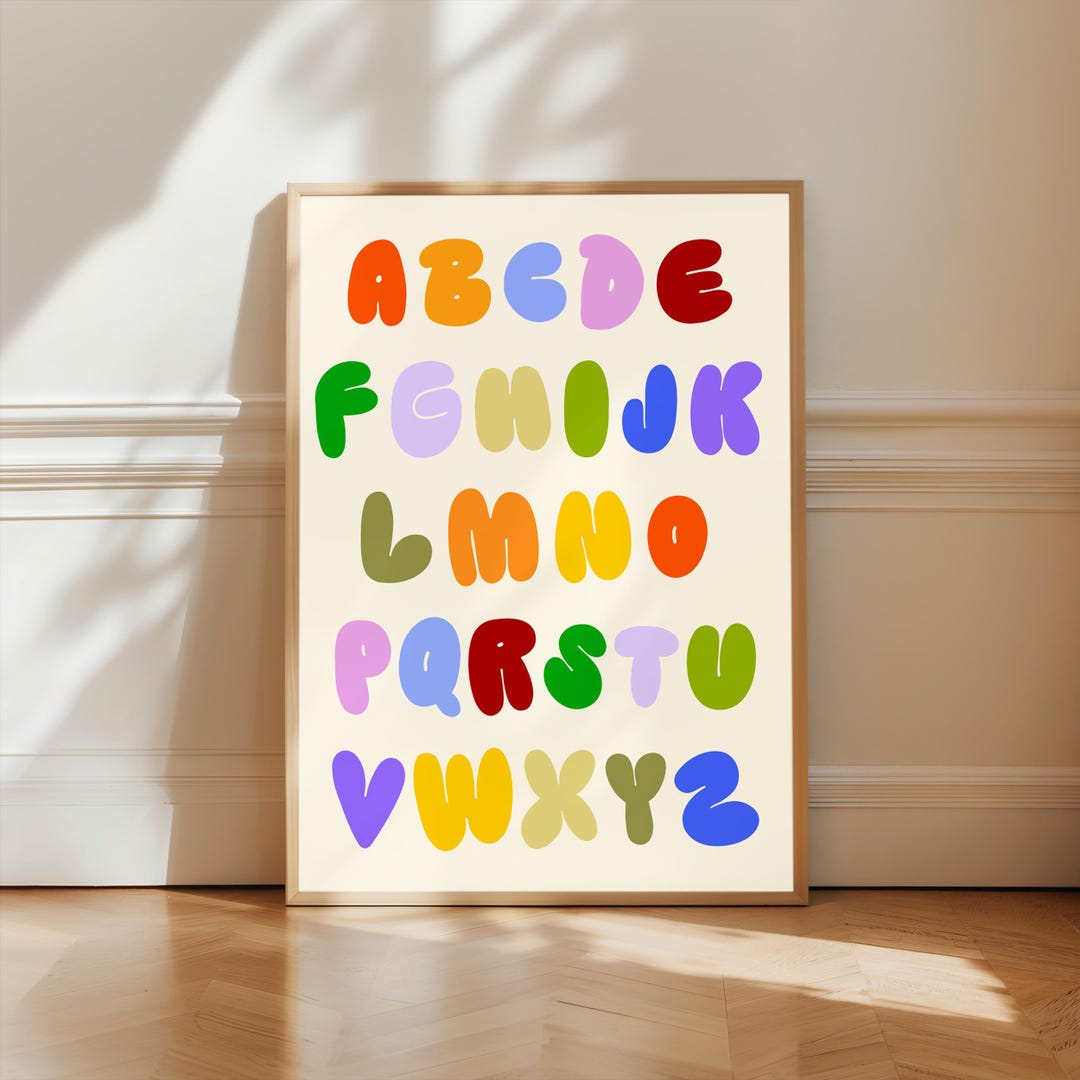 Alphabet Wall Art Colorful Letters Poster Nursery Kids Room Decor ...