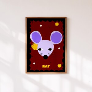 Lámina decorativa imprimible con la imagen de la rata del zodiaco chino, regalo astrológico para el Año Nuevo Lunar (descarga digital).