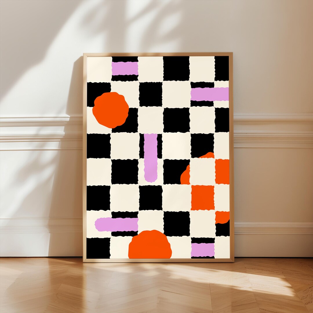 Dopamine Decor Checkerboard Print Wall Art Black White Pink Preppy Girl ...