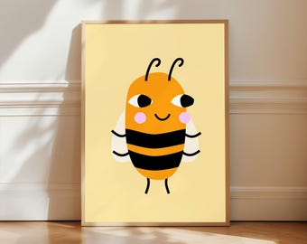 Póster de abeja, lámina decorativa moderna para pared infantil, decoración para guardería, ilustración colorida de insectos (descarga digital)