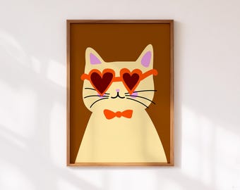 Cat Wall Art Retro Dopamine Animal Print Whimsical Gallery Decor (Digital Download)