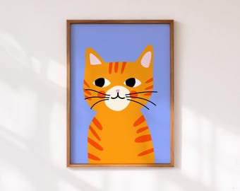 Orange Cat Wall Art Retro Whimsical Dopamine Gallery Decor Print (Digital Download)