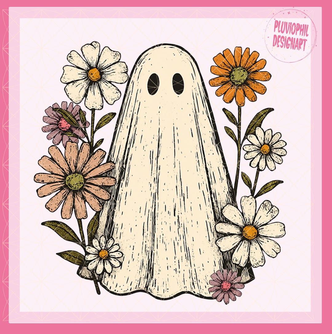 Retro Floral Ghost PNG, Ghosts With Flowers PNG, Cute Halloween Ghost ...
