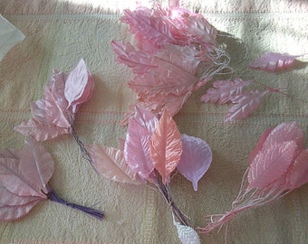 7 dozen PINK LEAVES assorted types foliage wired floral supplies