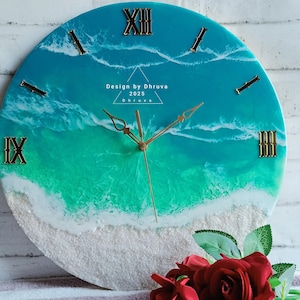 Personalizable Epoxy Ocean Wall Clock Wedding Gift for Couple, Modern Beach Wall Clock, Epoxy Resin Wall Art coastal beach gift him unique