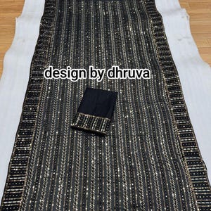 Sari noir à sequins avec chemisier : tenue de soirée glamour en georgette