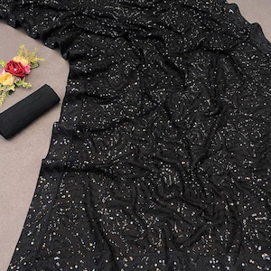 Black Sequin Saree: Bollywood Party Wedding Reception Saree