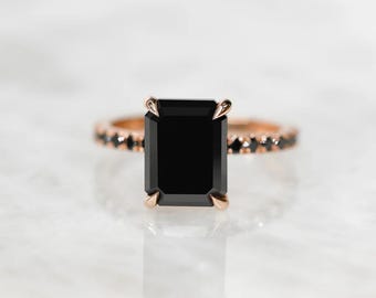 Emerald Cut Black Onyx Ring: Sterling Silver, Rose Gold, or 14k Gold