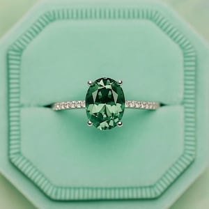 Teal Sapphire Engagement Ring: Oval Cut, Diamond Cluster, Promise Ring