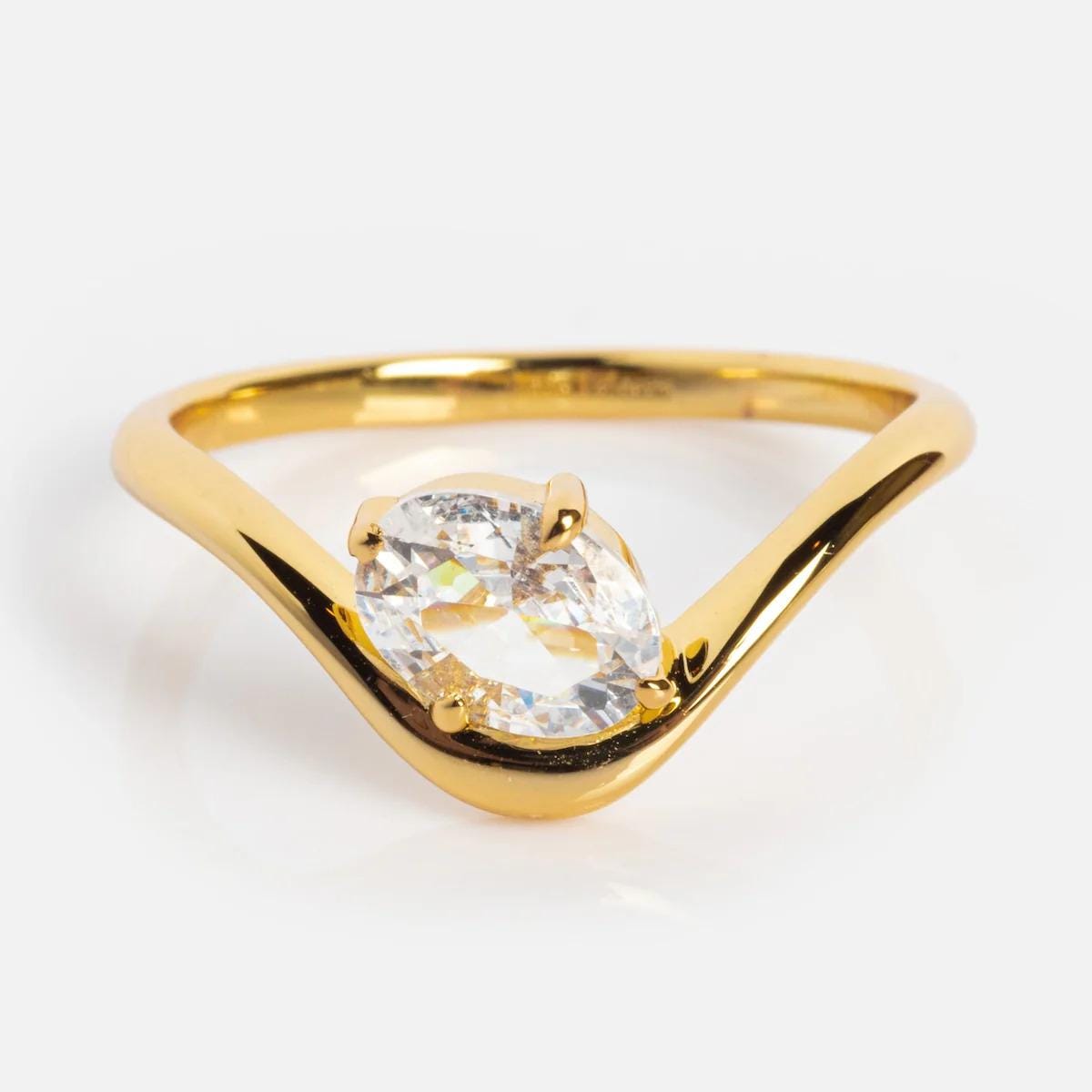 Oval Moissanite Ring: 14k Solid Gold East West Floating Gem