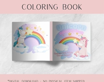Unicorn Coloring Book, Cute Printable Coloring Pages for Kids, Digital Download PDF, Dot-To-Dot Activities, Coloring Book for Girls