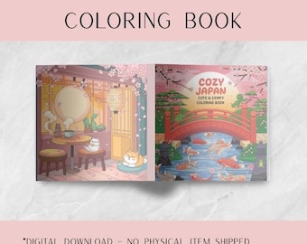 Cozy Japan Coloring Book | Printable Japanese Aesthetic Coloring Pages for Relaxation | Digital Download Coloring PDF