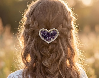 Haarclip met boho-hart edelsteen, natuurlijk kristallen haarspeldje, bruidsaccessoire