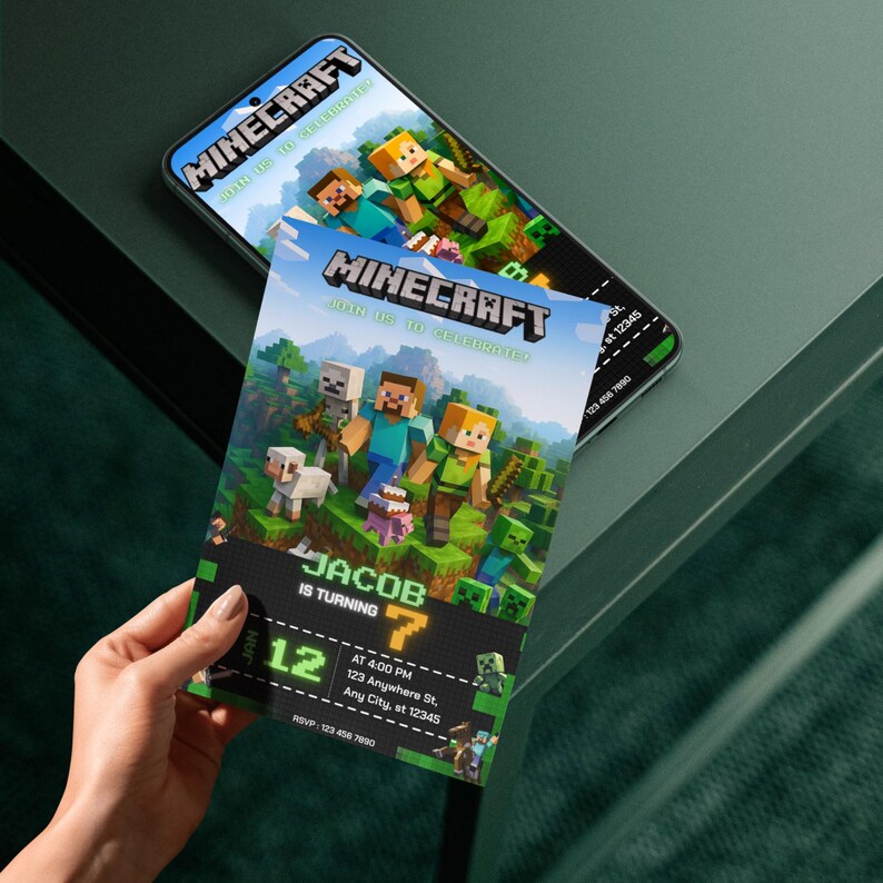 Editable Minecraft Birthday Invitation, Pixel Gamer Party Invite for ...