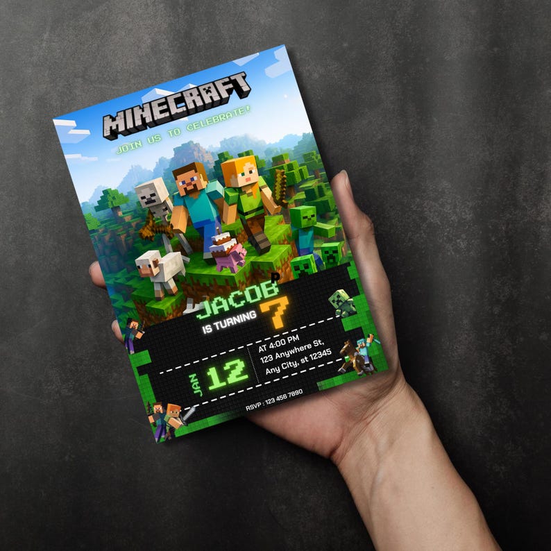 Editable Minecraft Birthday Invitation, Pixel Gamer Party Invite for ...