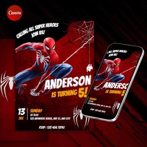 Spiderman Birthday Invitation, Superhero Party Invite, Spiderman Boys Birthday Party Digital Invitation, Printable Spiderman Birthday Invite