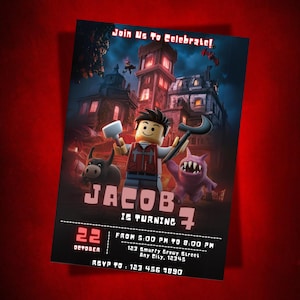 Editable Roblox Birthday Invitation: Gamer Party, Printable Canva Template (Digital Download