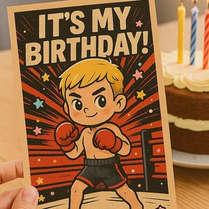 Carte invitation anniversaire boxe MMA – PDF imprimable kawaii 10×15 cm – Invitation enfant fête garçon - birthday party