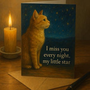 Afdrukbare Sympathy Cat-kaart – I Miss You Every Night, My Little Star – Digitale download huisdierverlies