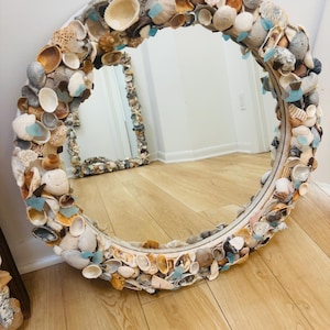 Round mirror, 24x24 inches with shells and sea glass